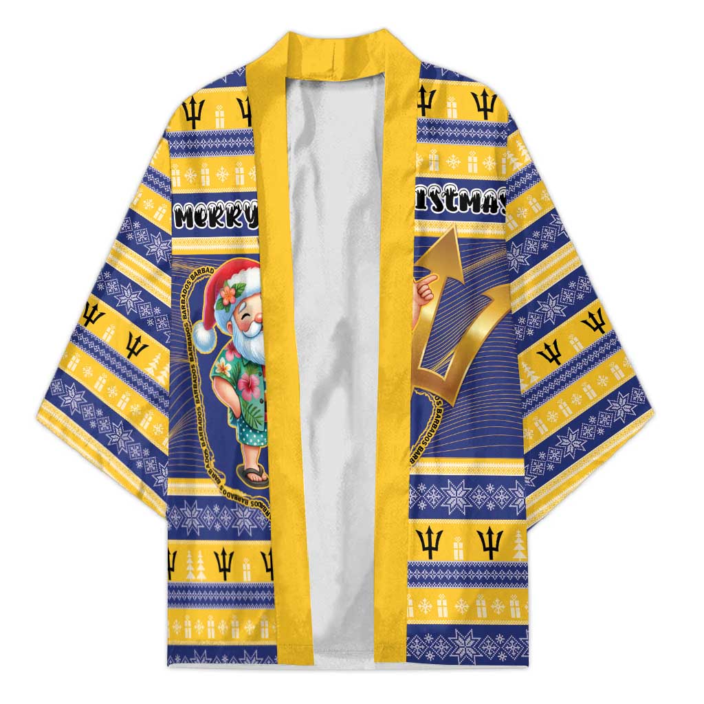 Personalized Barbados Christmas Kimono Bajan Map Santa Trident - Wonder Print Shop