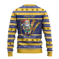 Personalized Barbados Christmas Ugly Christmas Sweater Bajan Map Santa Trident - Wonder Print Shop
