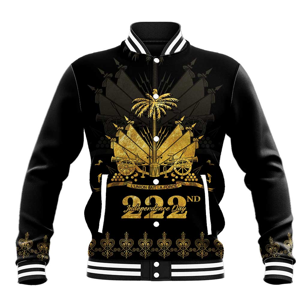 Ayiti 222nd Independence Day Anniversary Baseball Jacket Haiti Gold VeVe Pattern - Wonder Print Shop