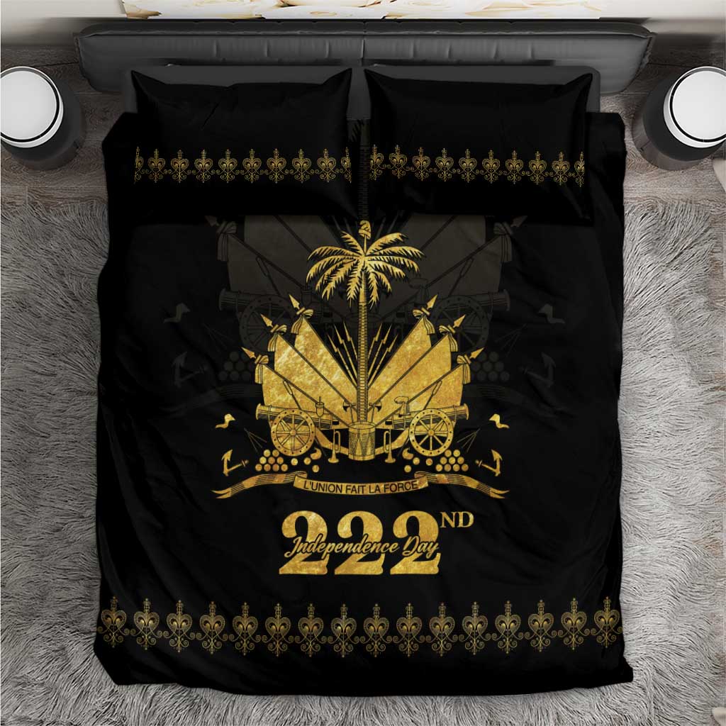 Ayiti 222nd Independence Day Anniversary Bedding Set Haiti Gold VeVe Pattern - Wonder Print Shop