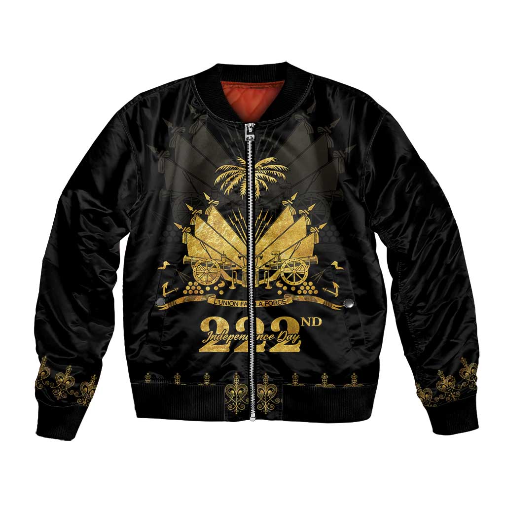 Ayiti 222nd Independence Day Anniversary Bomber Jacket Haiti Gold VeVe Pattern - Wonder Print Shop