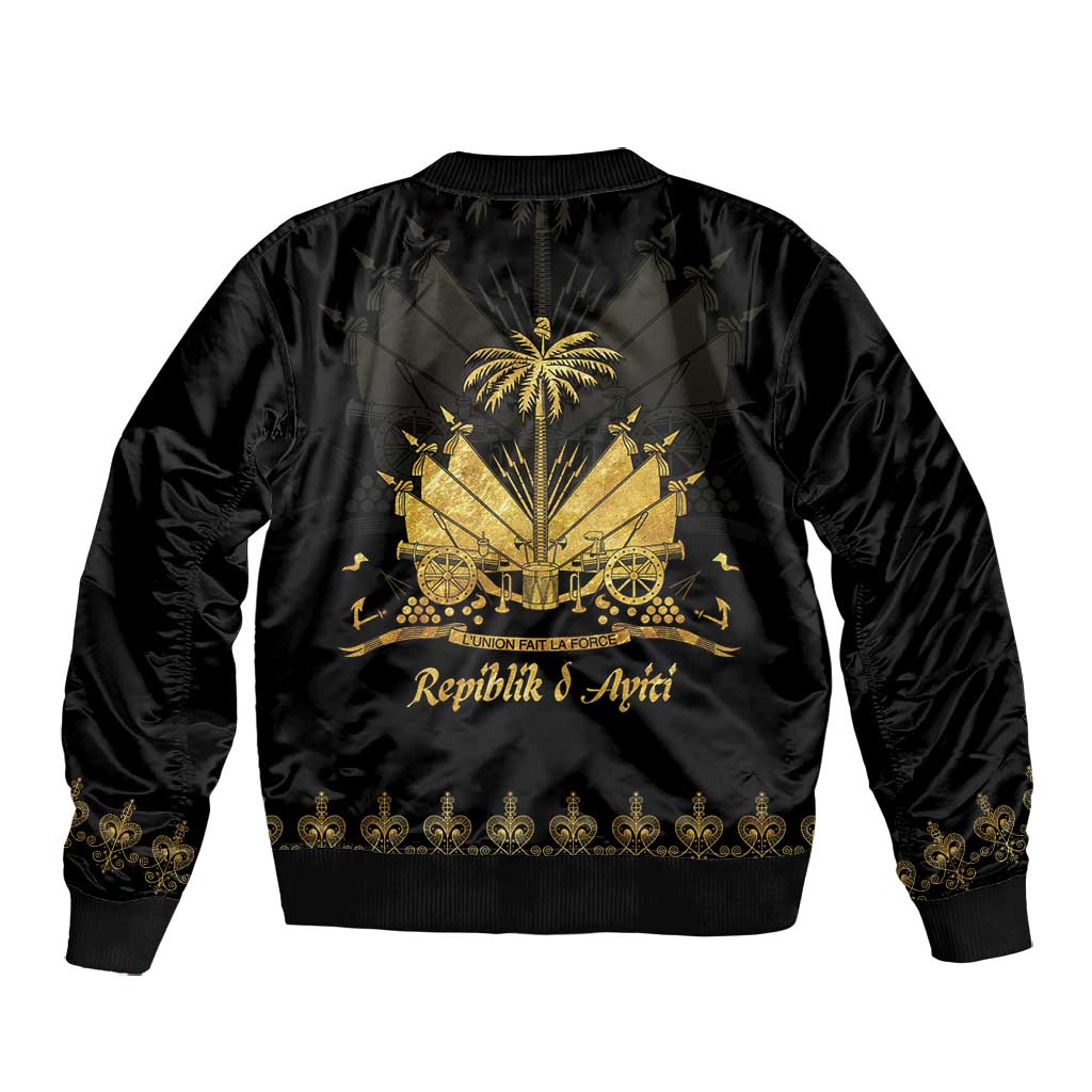 Ayiti 222nd Independence Day Anniversary Bomber Jacket Haiti Gold VeVe Pattern - Wonder Print Shop