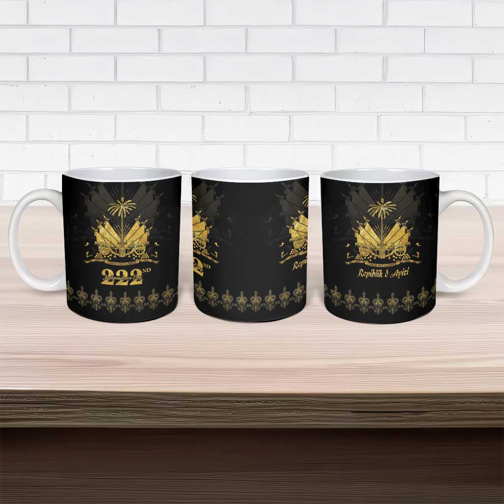 Ayiti 222nd Independence Day Anniversary Ceramic Mug Haiti Gold VeVe Pattern - Wonder Print Shop