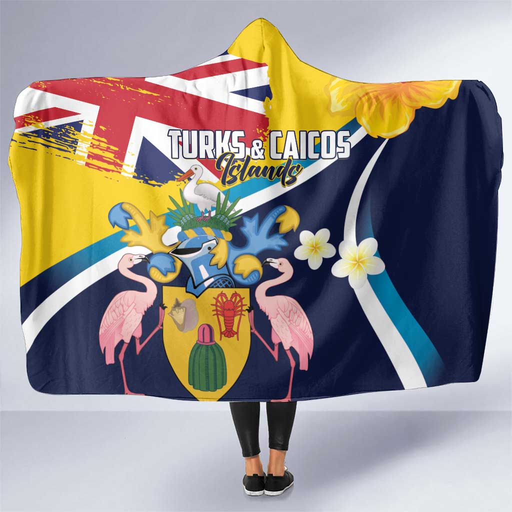 Turks and Caicos Islands Hooded Blanket Coat Of Arms Tropical Flowers