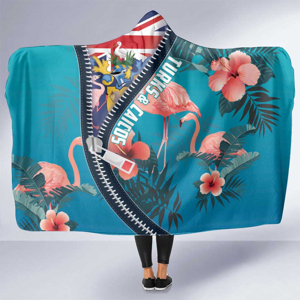 Turks and Caicos Islands Flamingo Hooded Blanket Zipper Stylized