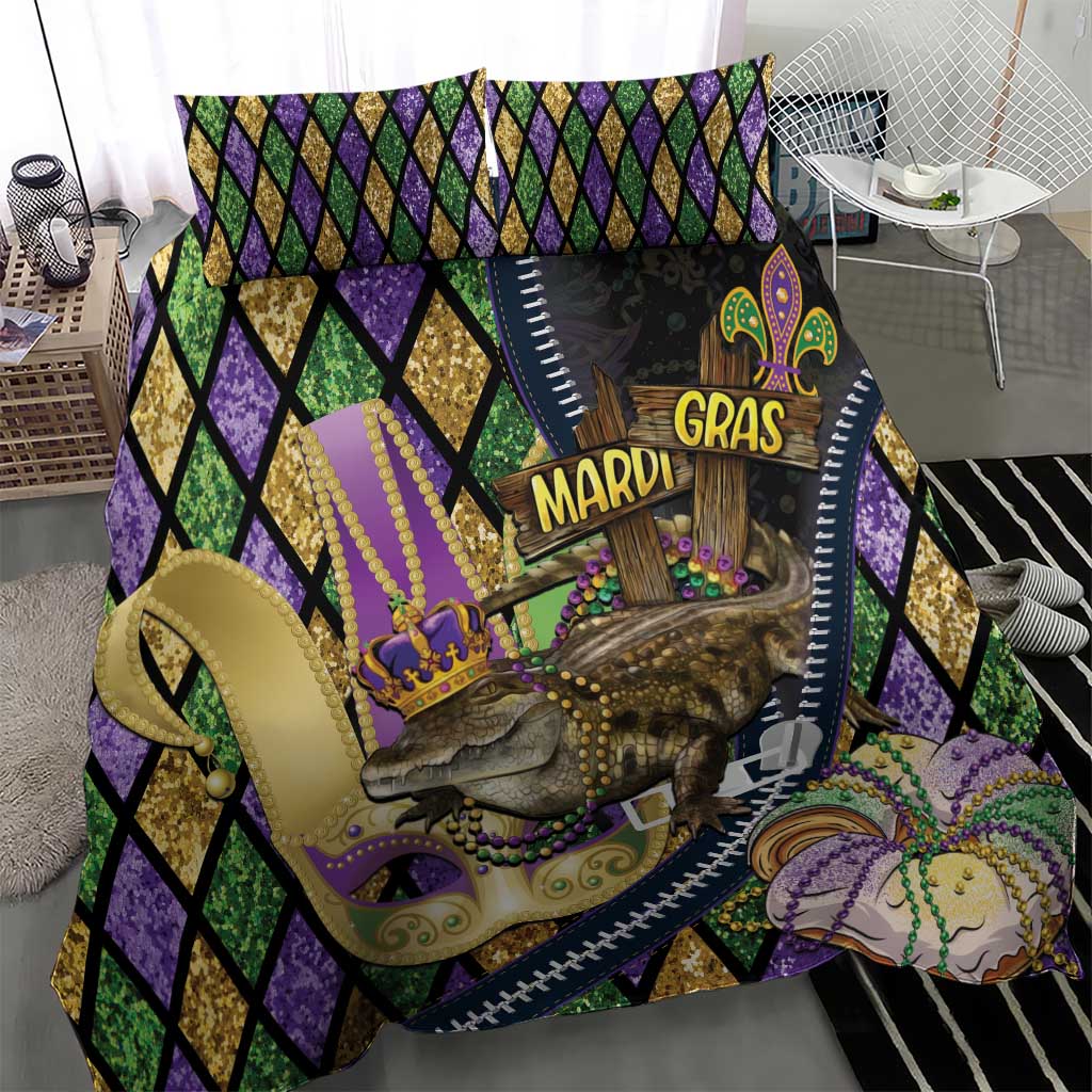 Mardi Gras Alligator Bedding Set Colorful Zipper Stylized