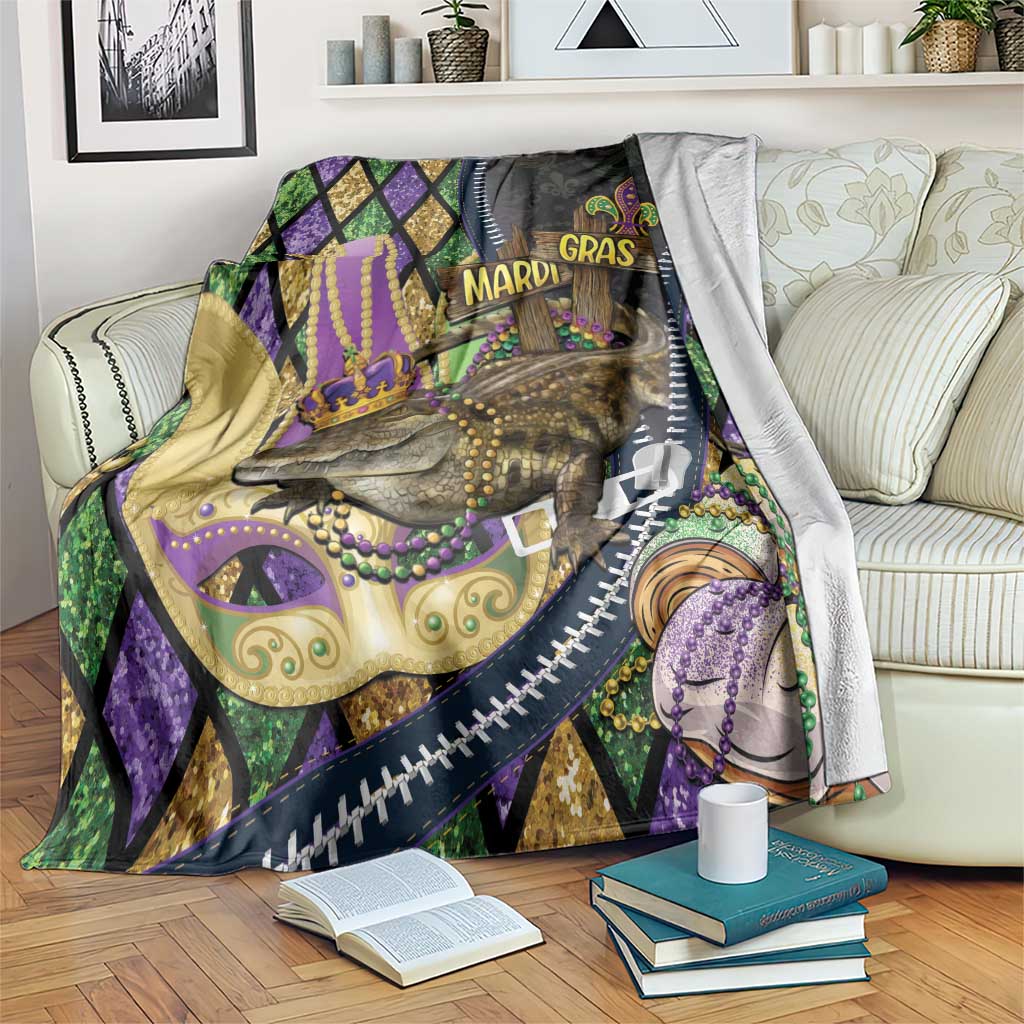 Mardi Gras Alligator Blanket Colorful Zipper Stylized