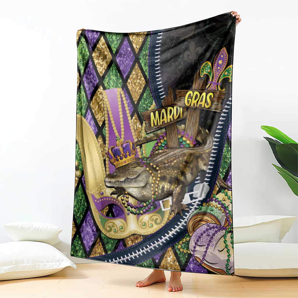 Mardi Gras Alligator Blanket Colorful Zipper Stylized