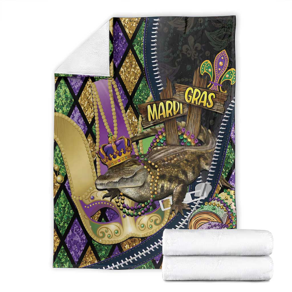 Mardi Gras Alligator Blanket Colorful Zipper Stylized