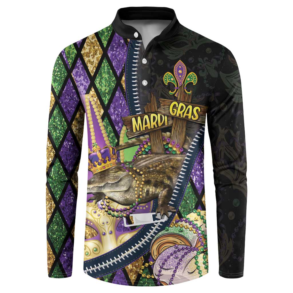 Personalized Mardi Gras Alligator Button Sweatshirt Colorful Zipper Stylized