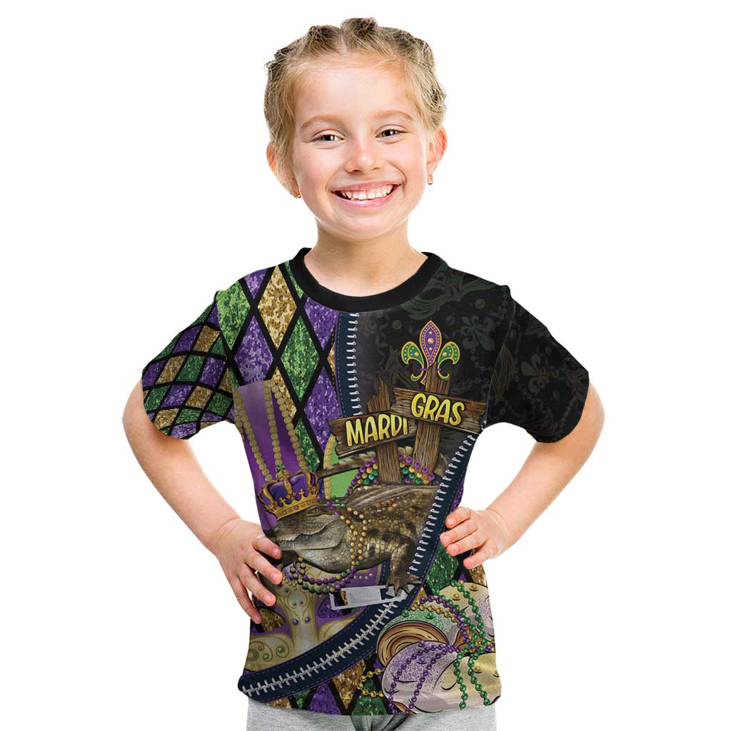 Personalized Mardi Gras Alligator Kid T Shirt Colorful Zipper Stylized