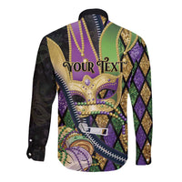 Personalized Mardi Gras Alligator Long Sleeve Button Shirt Colorful Zipper Stylized
