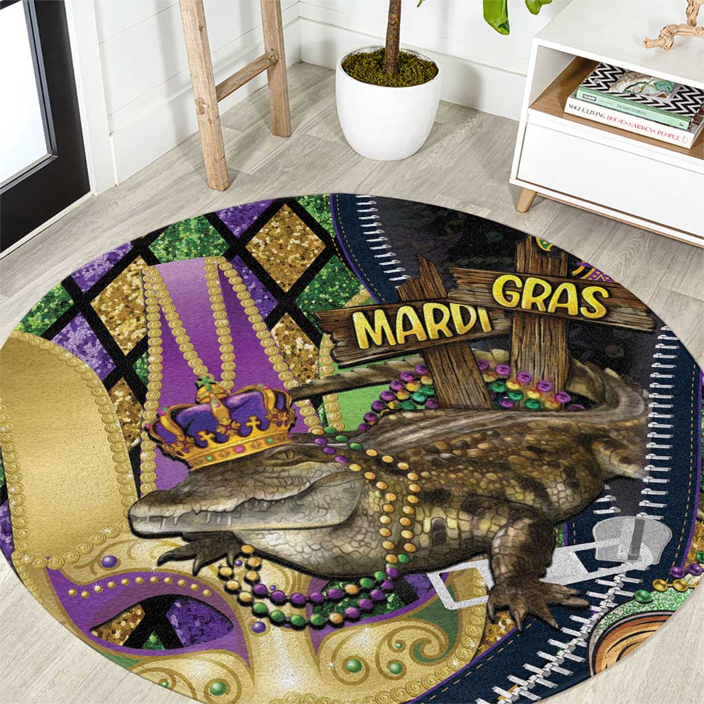 Mardi Gras Alligator Round Carpet Colorful Zipper Stylized