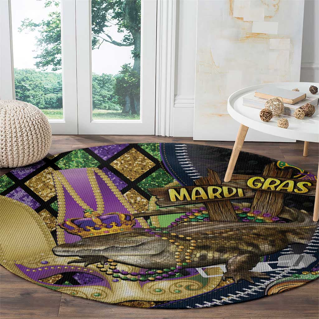 Mardi Gras Alligator Round Carpet Colorful Zipper Stylized