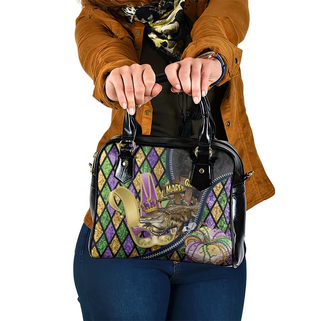 Mardi Gras Alligator Shoulder Handbag Colorful Zipper Stylized