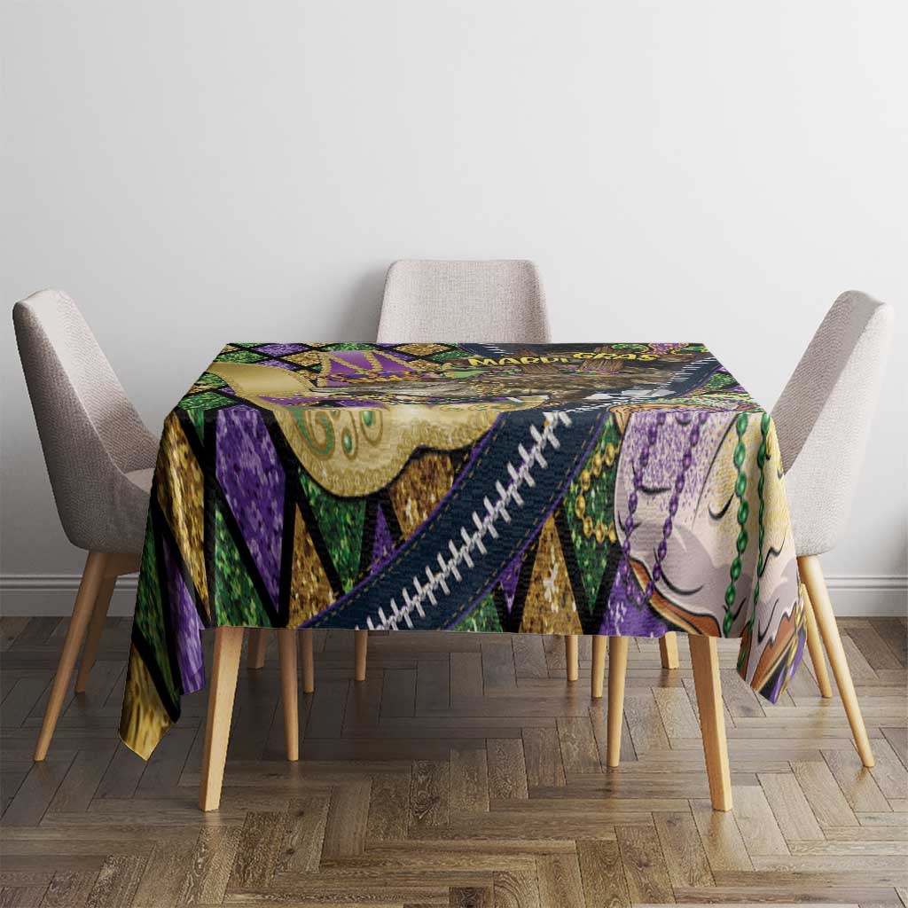 Mardi Gras Alligator Tablecloth Colorful Zipper Stylized