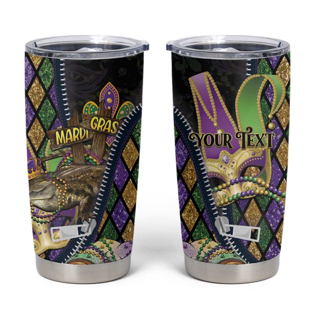 Personalized Mardi Gras Alligator Tumbler Cup Colorful Zipper Stylized