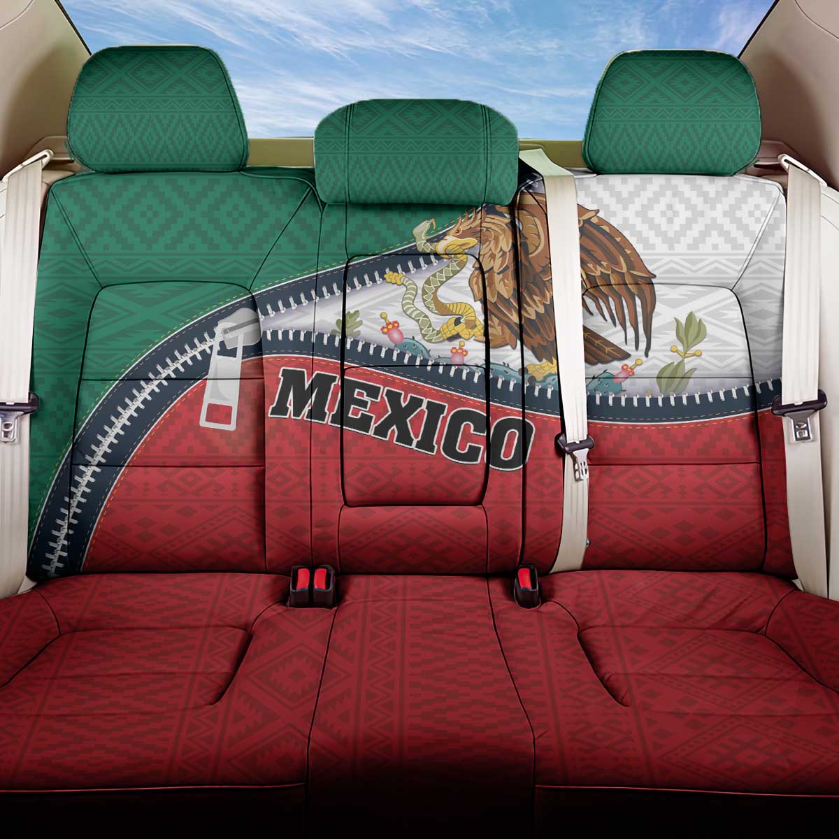 Mexico Flag Day Back Car Seat Cover Mexican Coat Of Arms Zipper Stylized