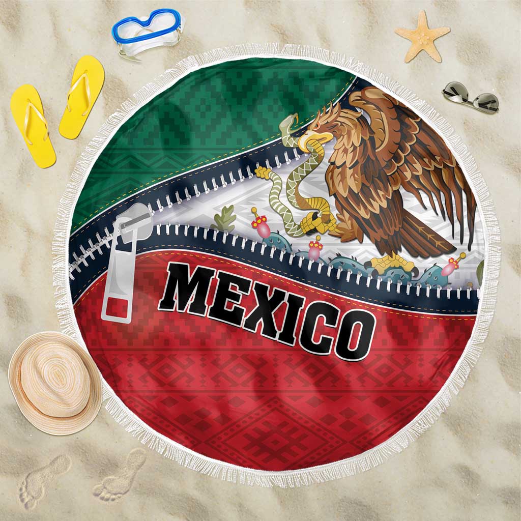 Mexico Flag Day Beach Blanket Mexican Coat Of Arms Zipper Stylized