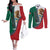 Personalized Mexico Flag Day Couples Matching Off The Shoulder Long Sleeve Dress and Long Sleeve Button Shirt Mexican Coat Of Arms Zipper Stylized