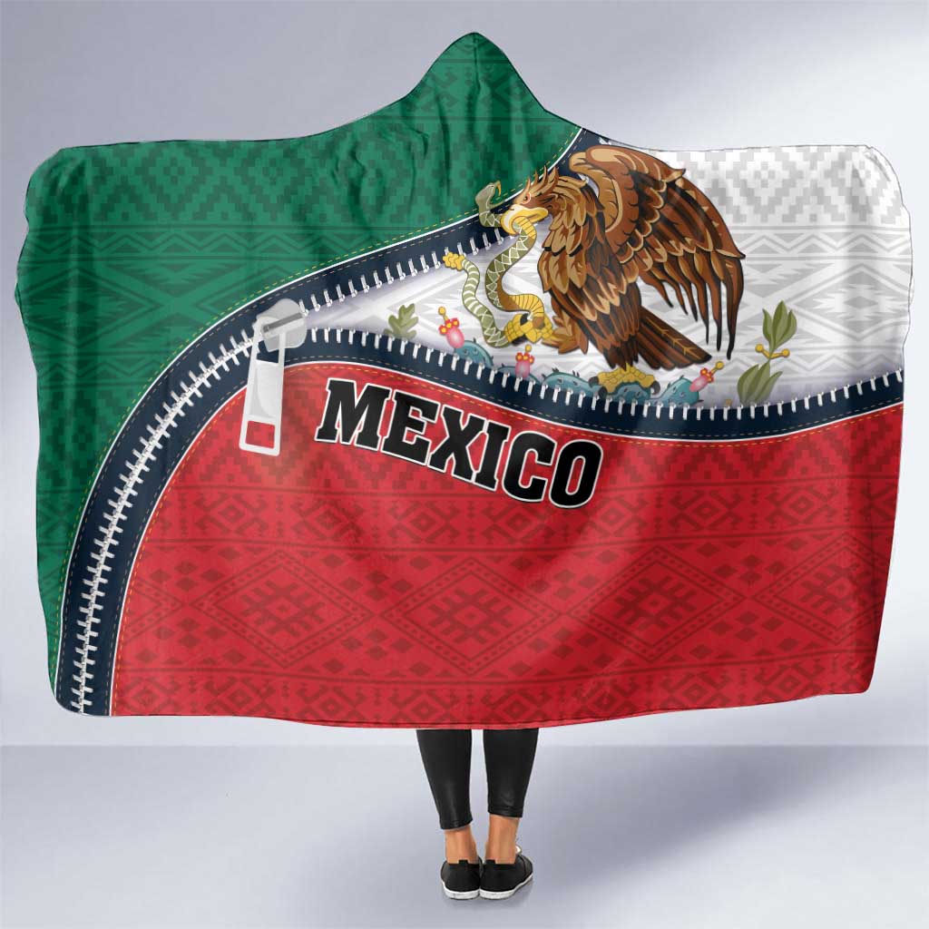 Mexico Flag Day Hooded Blanket Mexican Coat Of Arms Zipper Stylized