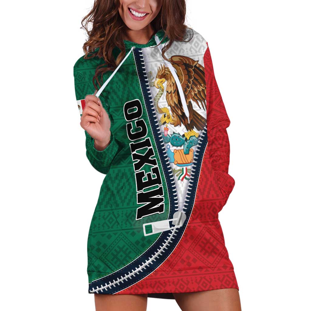 Personalized Mexico Flag Day Hoodie Dress Mexican Coat Of Arms Zipper Stylized