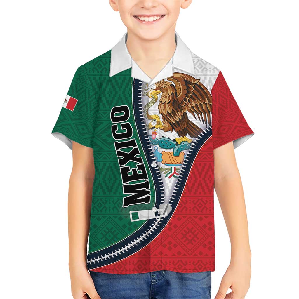 Personalized Mexico Flag Day Kid Hawaiian Shirt Mexican Coat Of Arms Zipper Stylized