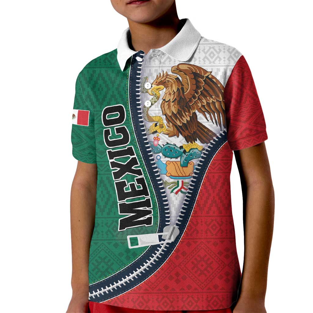 Personalized Mexico Flag Day Kid Polo Shirt Mexican Coat Of Arms Zipper Stylized