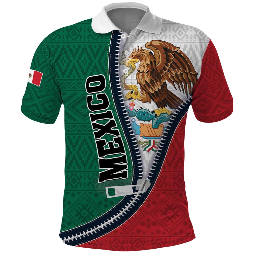 Personalized Mexico Flag Day Polo Shirt Mexican Coat Of Arms Zipper Stylized