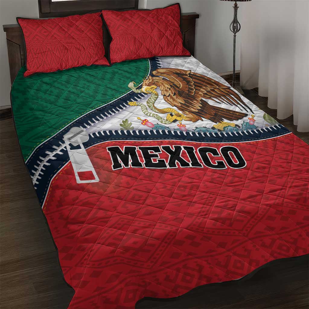 Mexico Flag Day Quilt Bed Set Mexican Coat Of Arms Zipper Stylized