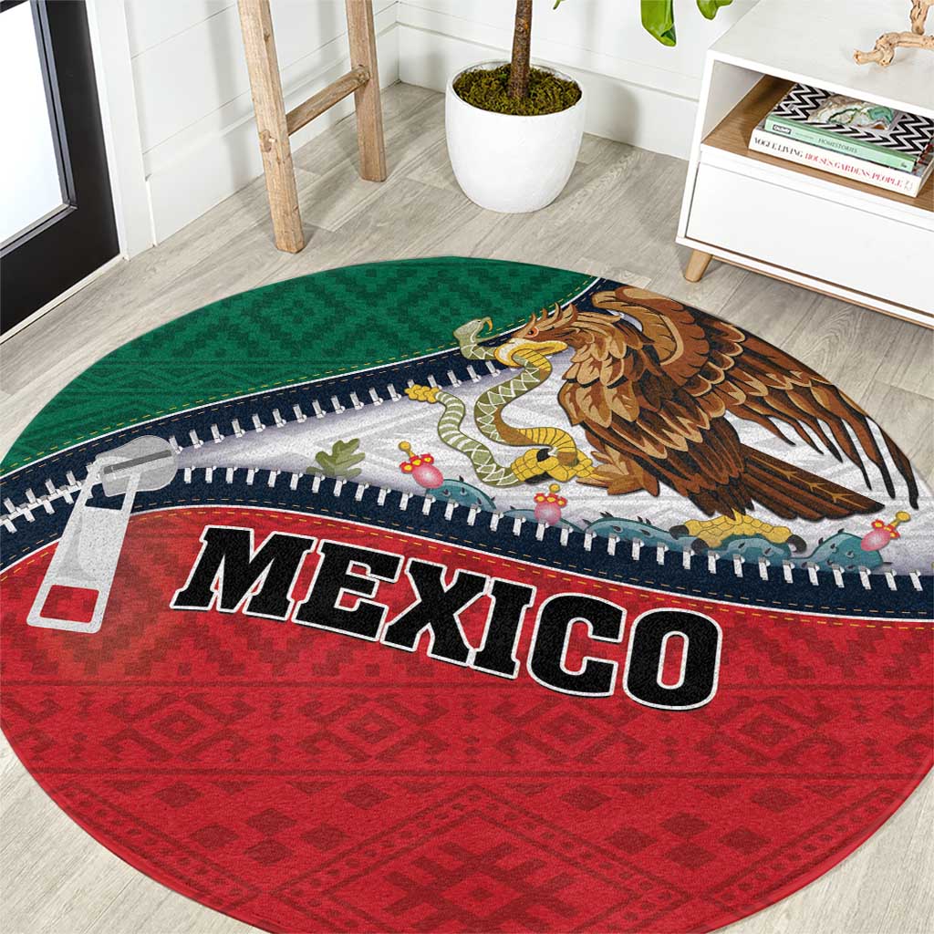 Mexico Flag Day Round Carpet Mexican Coat Of Arms Zipper Stylized