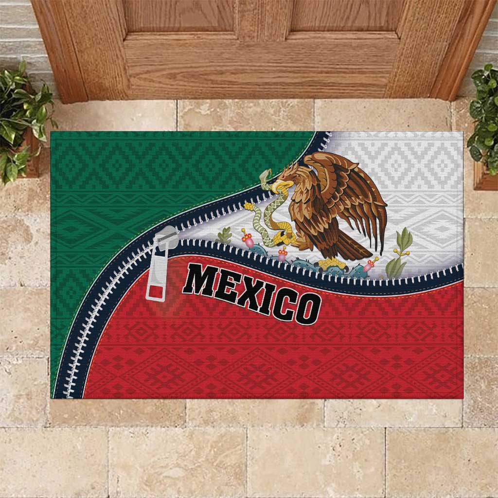 Mexico Flag Day Rubber Doormat Mexican Coat Of Arms Zipper Stylized