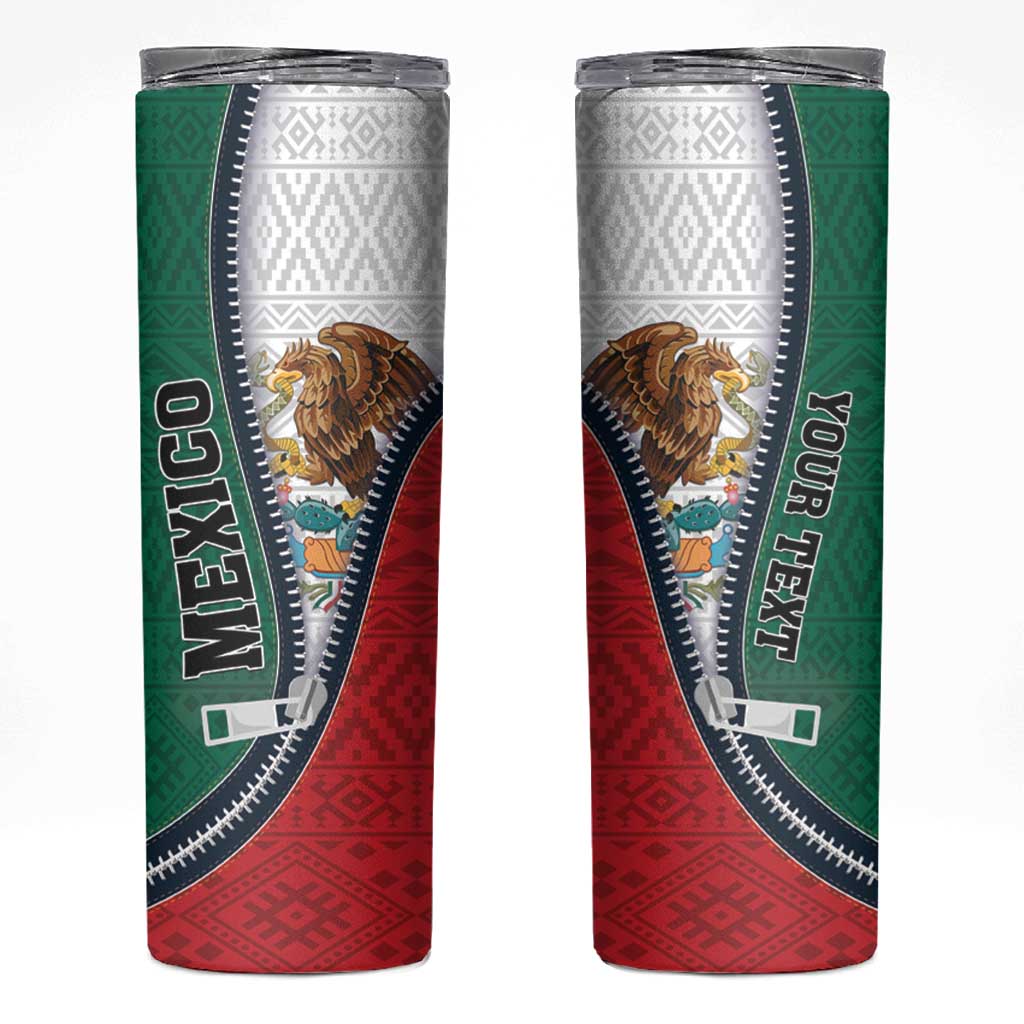 Personalized Mexico Flag Day Skinny Tumbler Mexican Coat Of Arms Zipper Stylized