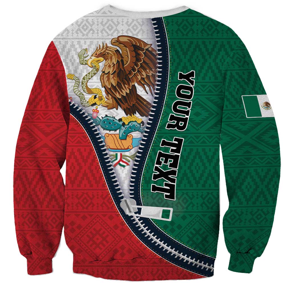 Zip-front sweatshirt with eagle crest, Mexico lettering, green and red patterned sides
