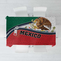 Mexico-themed tablecloth featuring eagle and zipper design, red green fabric with 'MEXICO' text
