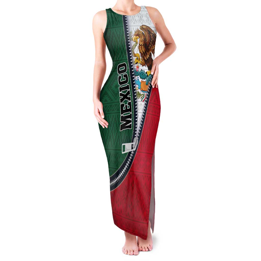 Personalized Mexico Flag Day Tank Maxi Dress Mexican Coat Of Arms Zipper Stylized