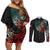 Mexican Aztec Circle Couples Matching Off Shoulder Short Dress and Long Sleeve Button Shirt Flag Color Unique Style