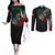 Mexican Aztec Circle Couples Matching Off The Shoulder Long Sleeve Dress and Long Sleeve Button Shirt Flag Color Unique Style