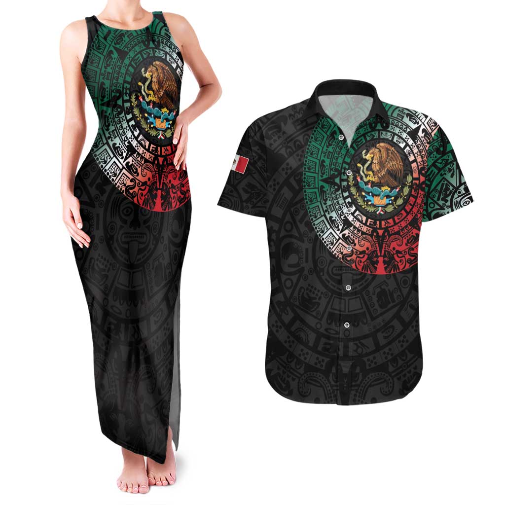 Mexican Aztec Circle Couples Matching Tank Maxi Dress and Hawaiian Shirt Flag Color Unique Style