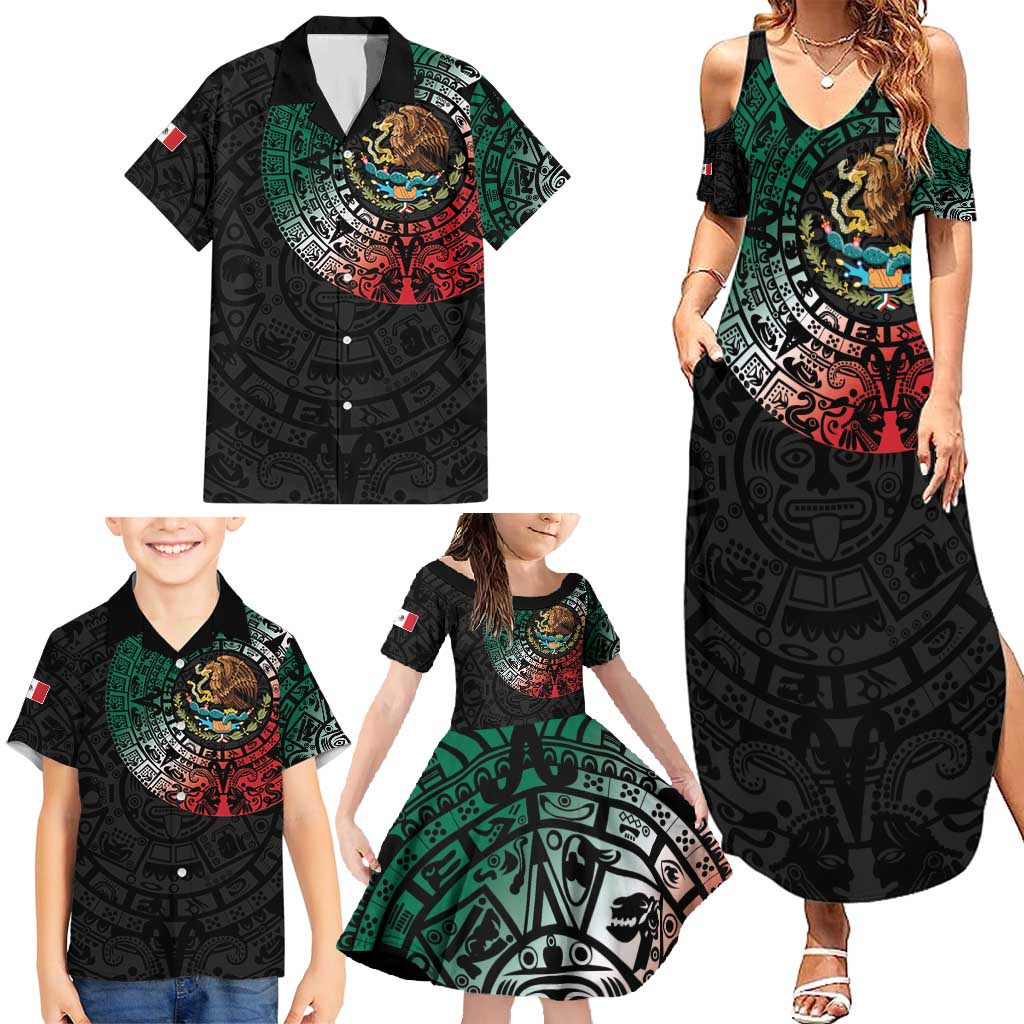 Mexican Aztec Circle Family Matching Summer Maxi Dress and Hawaiian Shirt Flag Color Unique Style