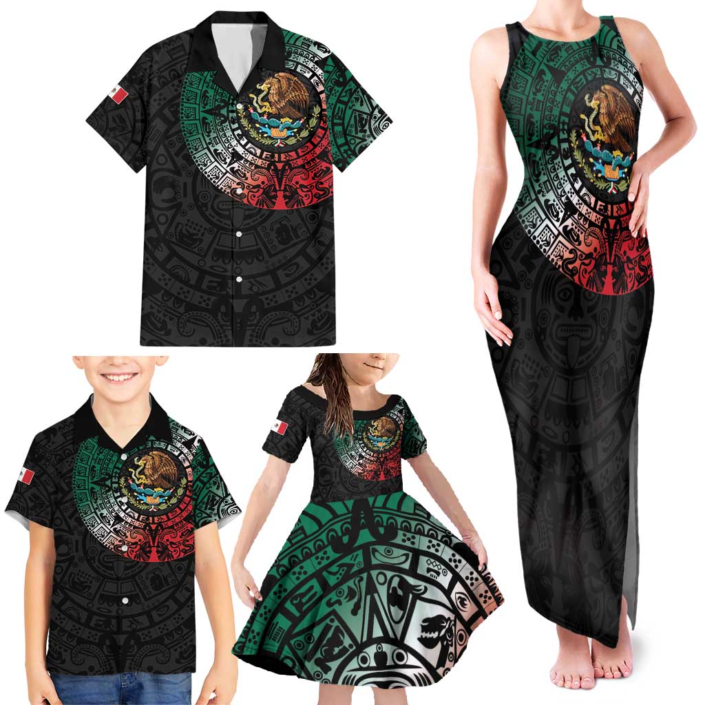 Mexican Aztec Circle Family Matching Tank Maxi Dress and Hawaiian Shirt Flag Color Unique Style