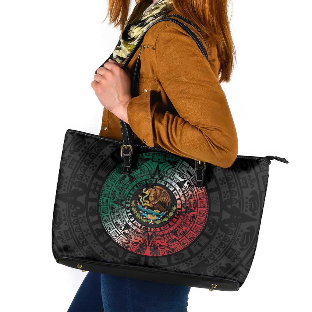 Mexican Aztec Circle Leather Tote Bag Flag Color Unique Style