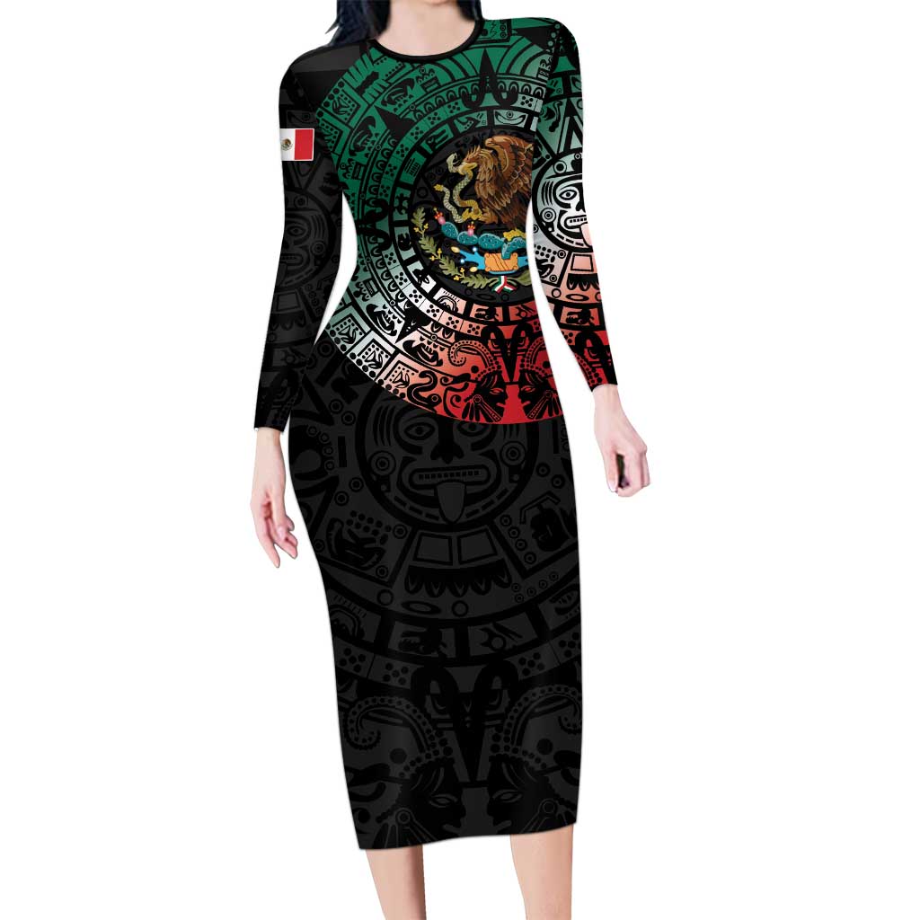 Mexican Aztec Circle Long Sleeve Bodycon Dress Flag Color Unique Style