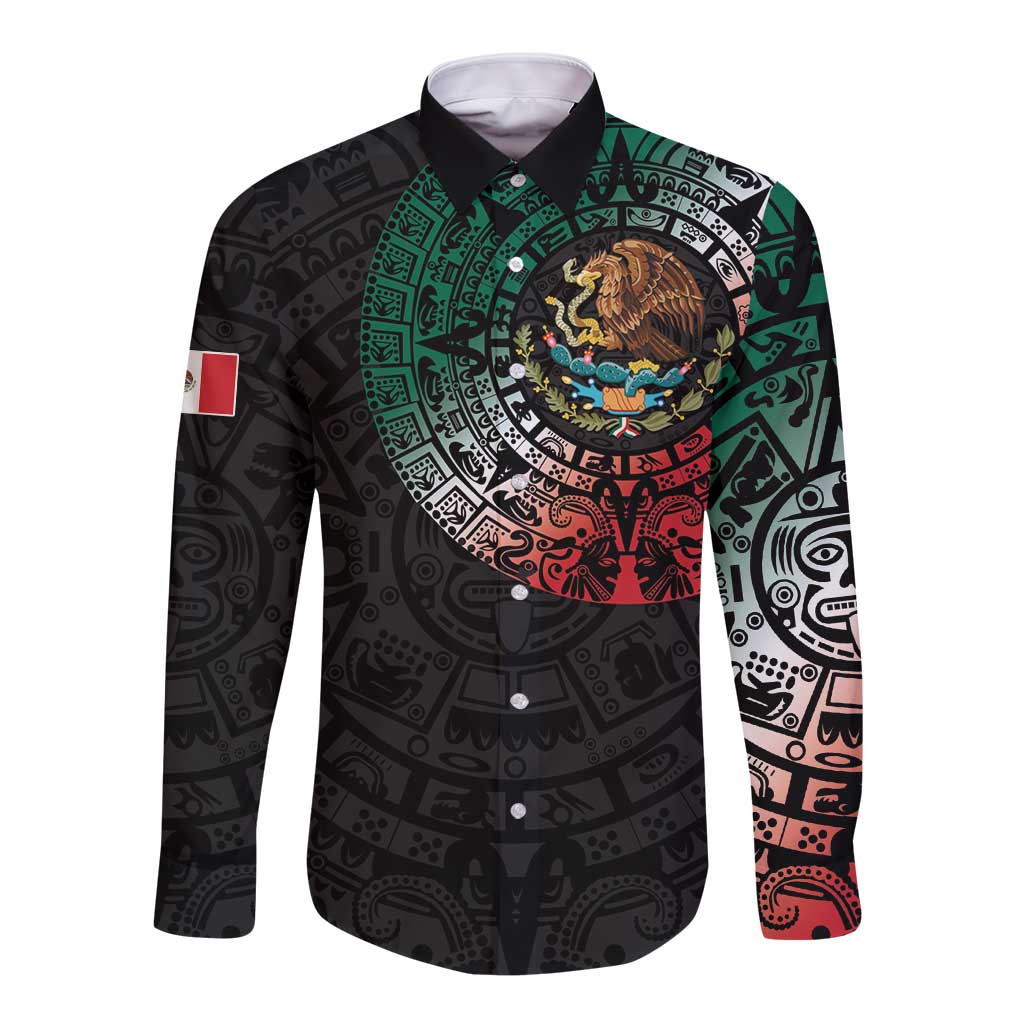 Mexican Aztec Circle Long Sleeve Button Shirt Flag Color Unique Style