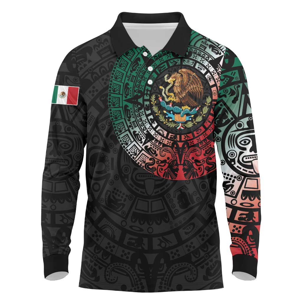 Mexican Aztec Circle Long Sleeve Polo Shirt Flag Color Unique Style