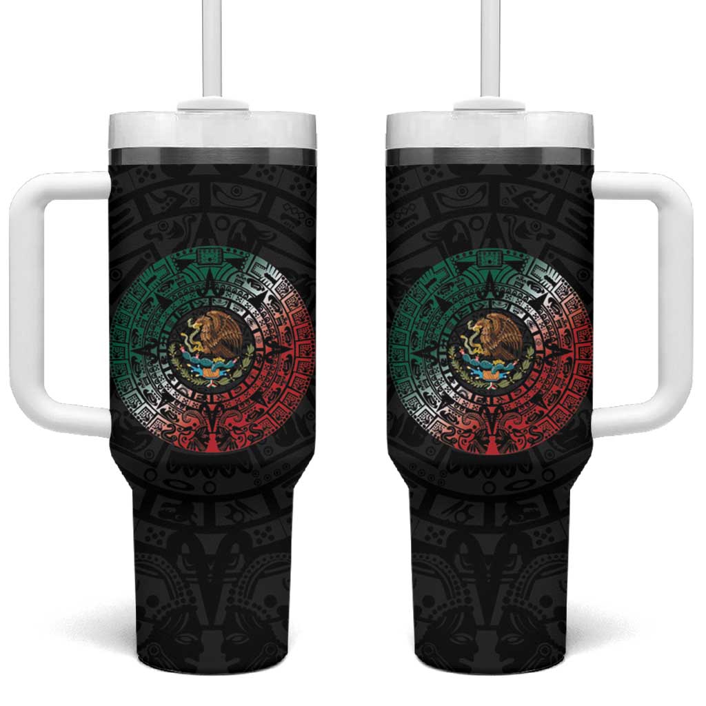 Mexican Aztec Circle Tumbler With Handle Flag Color Unique Style