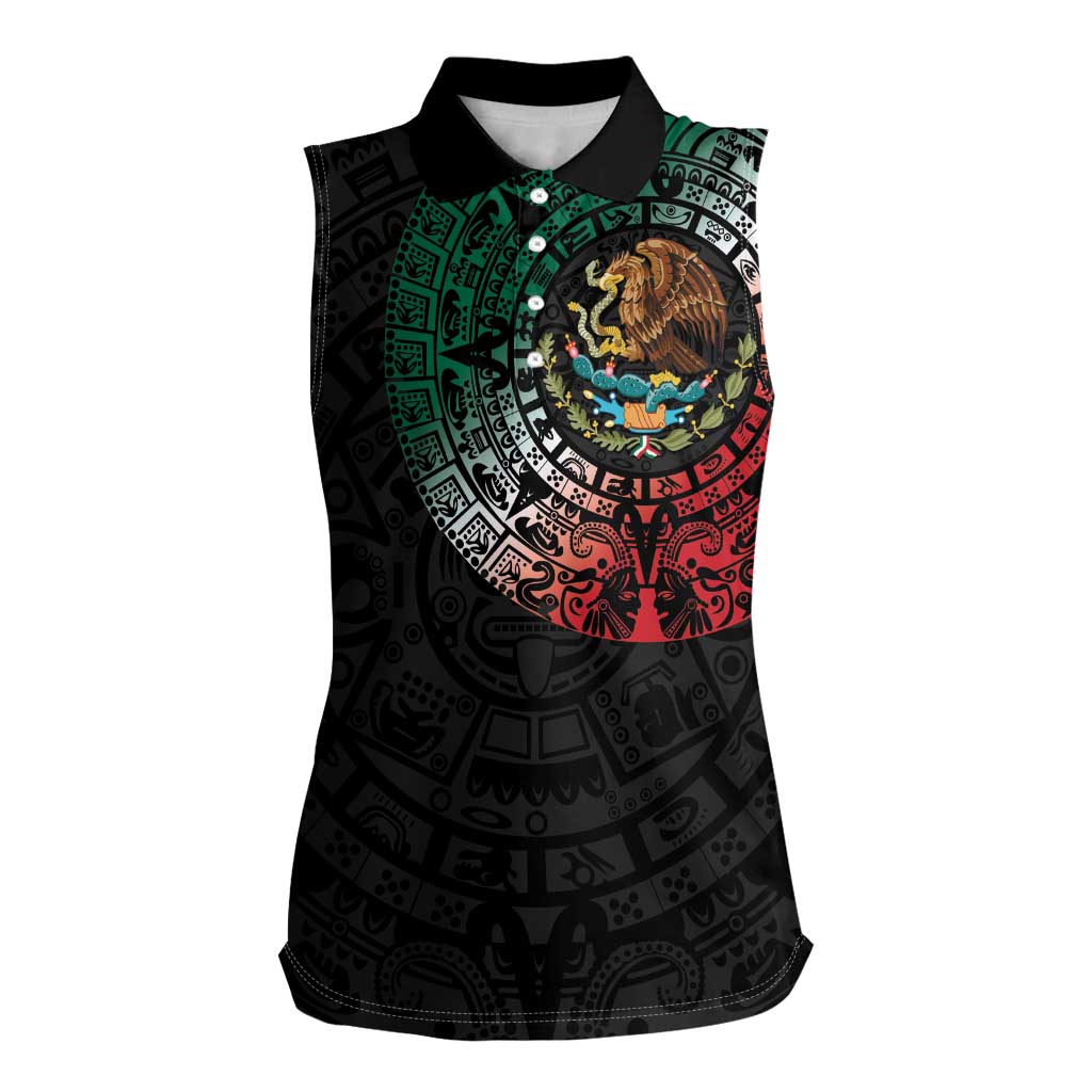 Mexican Aztec Circle Women Sleeveless Polo Shirt Flag Color Unique Style