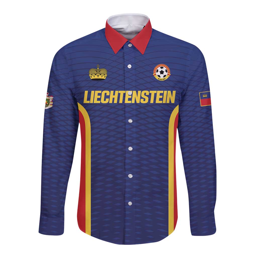 Custom Football 2026 Liechtenstein Long Sleeve Button Shirt Blau-Rot Come On