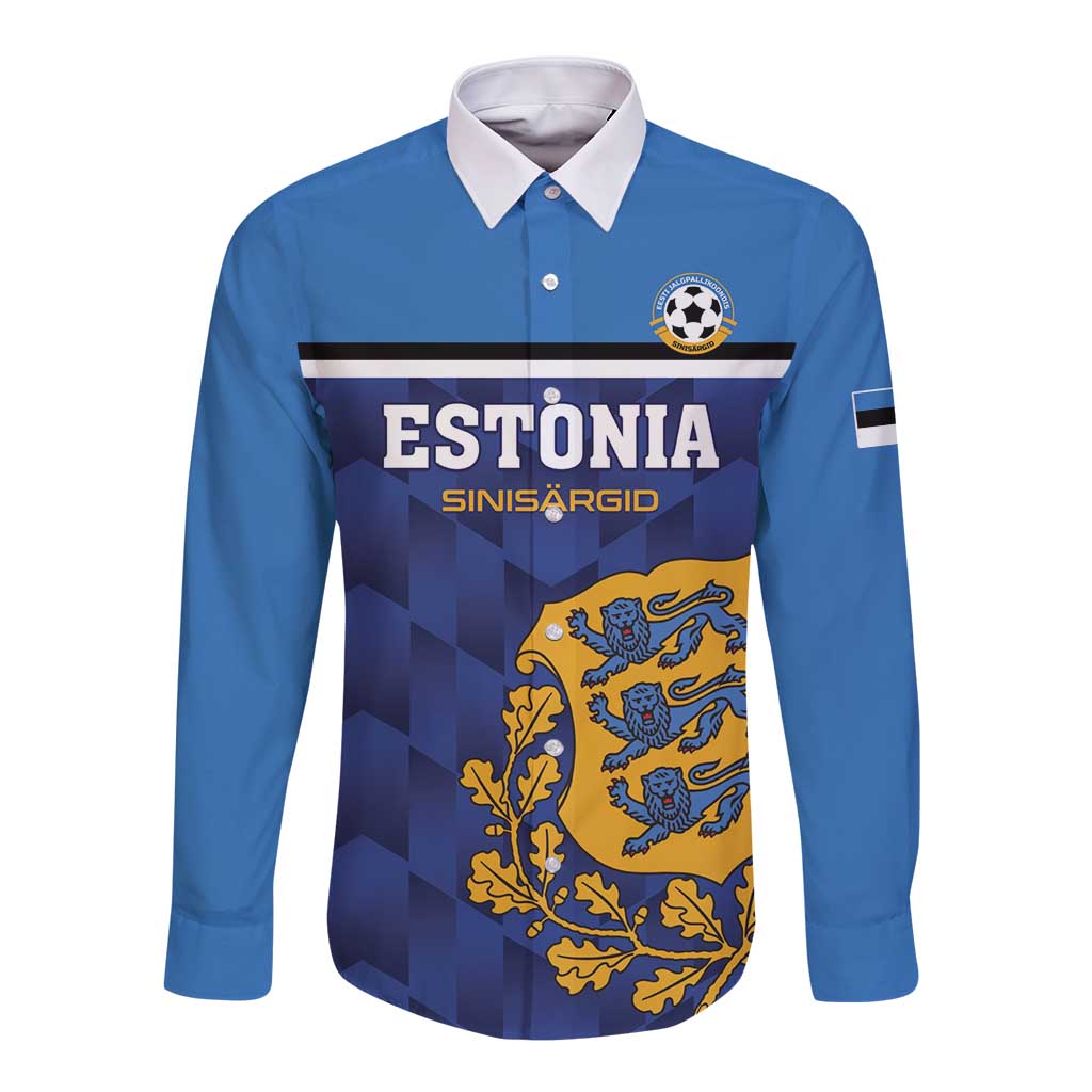 Custom Football 2026 Estonia Long Sleeve Button Shirt Sinisargid Come On