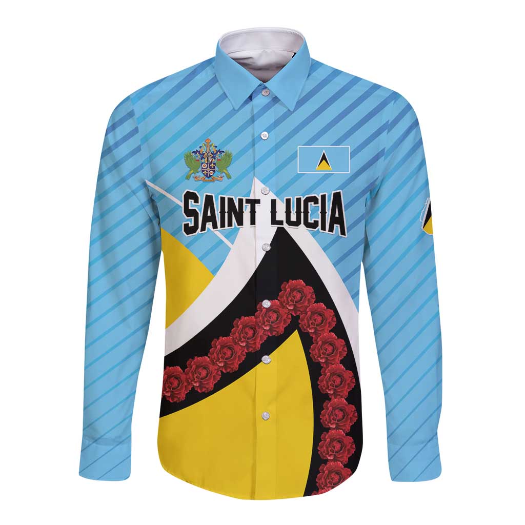 Personalised Saint Lucia Long Sleeve Button Shirt Pearl of the Caribbean